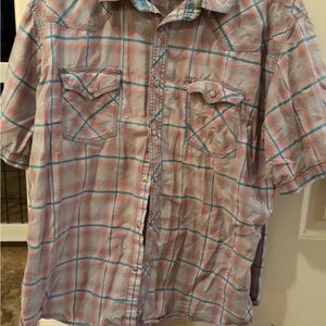 Wrangler Pink and Blue Casual Button Down Shirt